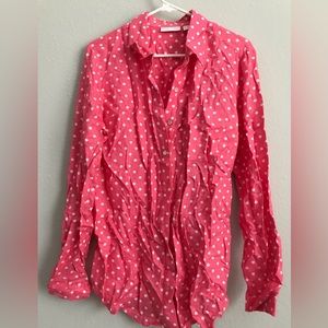 Susan Graver Regular Pure Linen Blend Button Front Shirt - pink (sz M) a596332